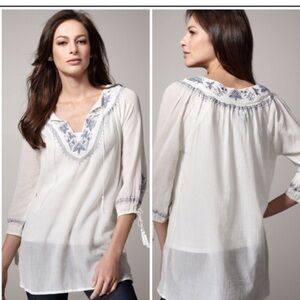 Joie Ivory and Blue Embroidered Tunic